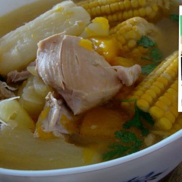 Sancocho panameño: un plato típico que se originó con la llegada de la gallinas en la fundación de Panamá. Su valor culinario es inmenso, pues se lo considera un alimento reconstituyente del metabolismo. Cuenta con calorías de la grasa del ave, carbohidrato del ñame e importantes aportes de vegetales